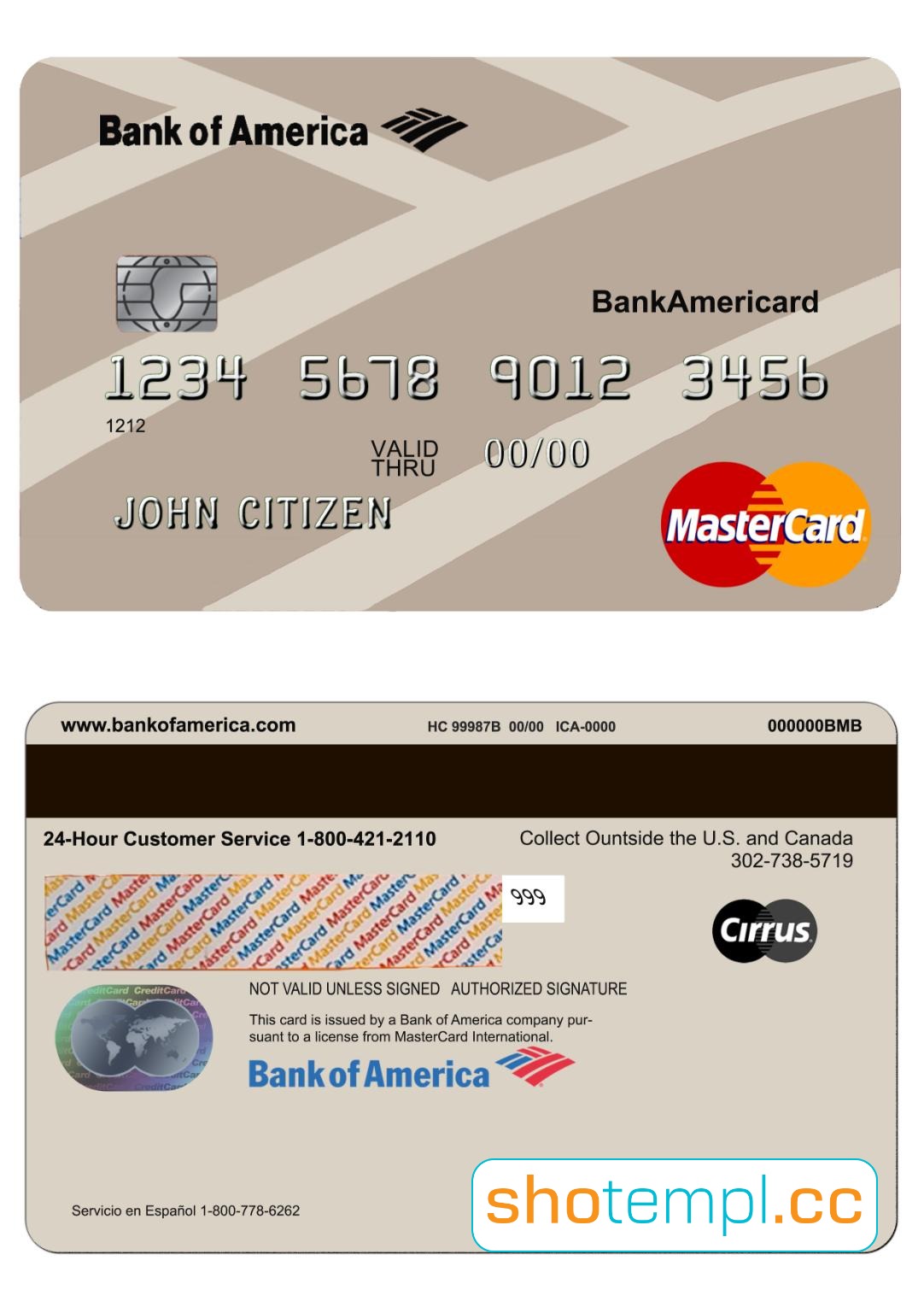 Bank Of America Card PSD Template